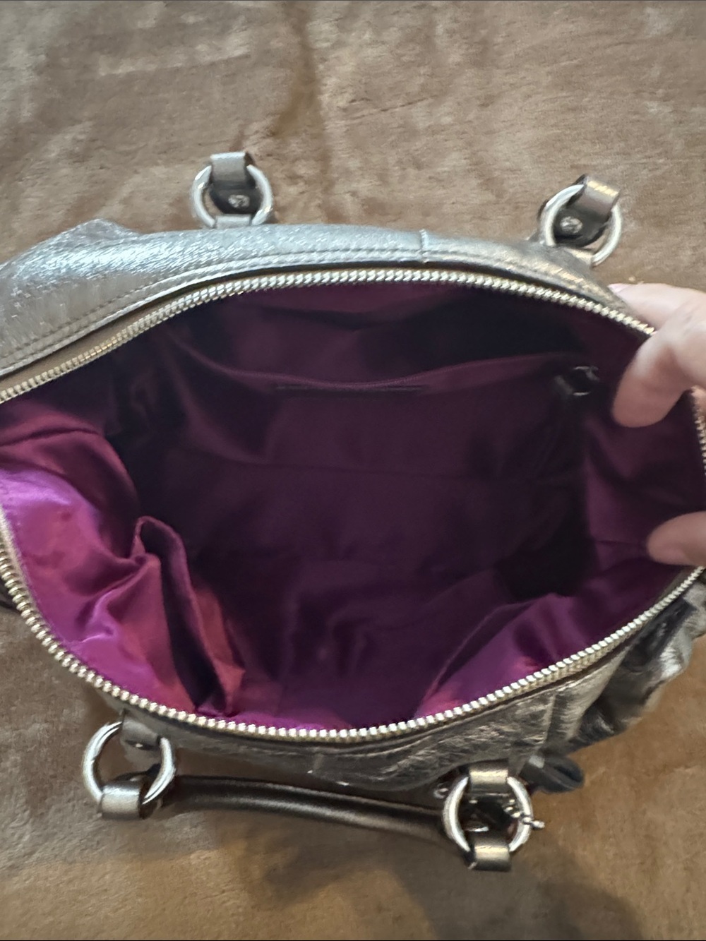 Coach Madison Metallic Silver Leather Satchel with Removable Strap - Picture 5 of 9
